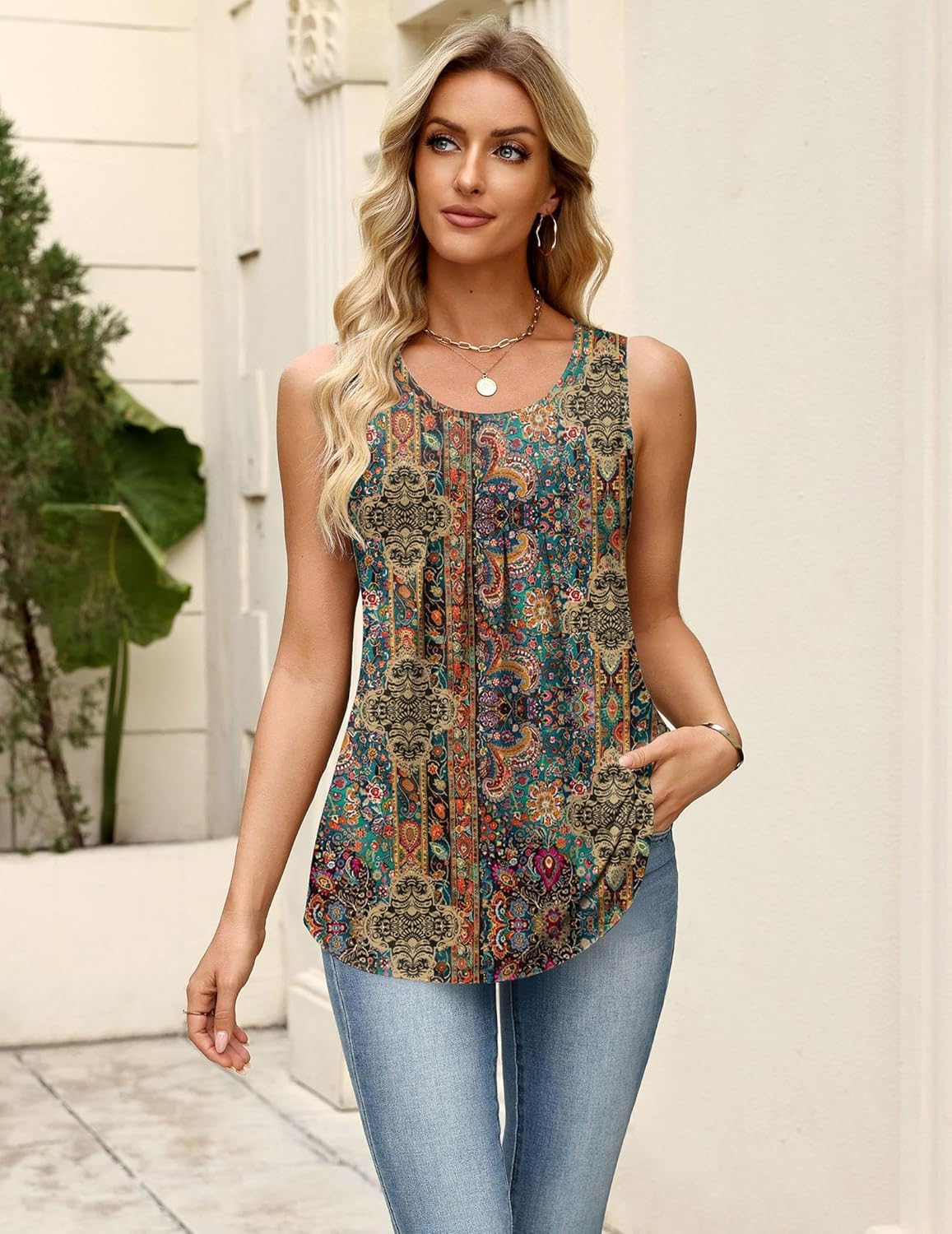 Zeagoo Womens Tank Tops Sleeveless Pleated Crew Neck Summer Tunic Tops Dressy Loose Fit Business Casual Blouses 2026 - Image 6