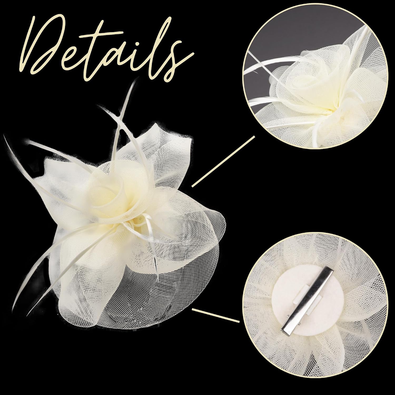 Needzo Cream Colored Fascinator, Derby, Church and Tea Party Accessory, Headband or Hair Clip for Women, One Size Fits Most