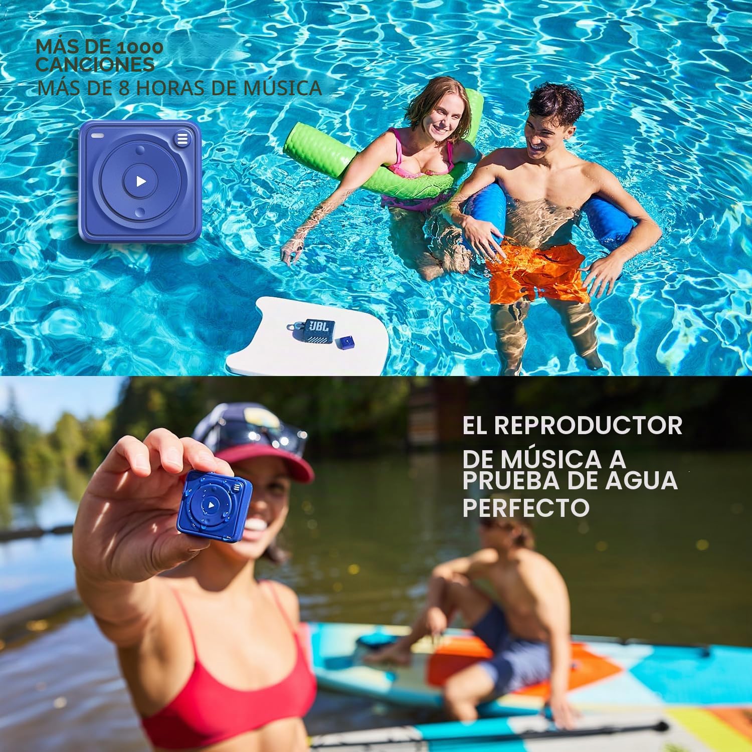 Mighty Wave (edición 2026) impermeable IPX7 Spotify y reproductor de música Amazon - Incluye auriculares impermeables con cable - Perfecto para nadar - Música + podcasts