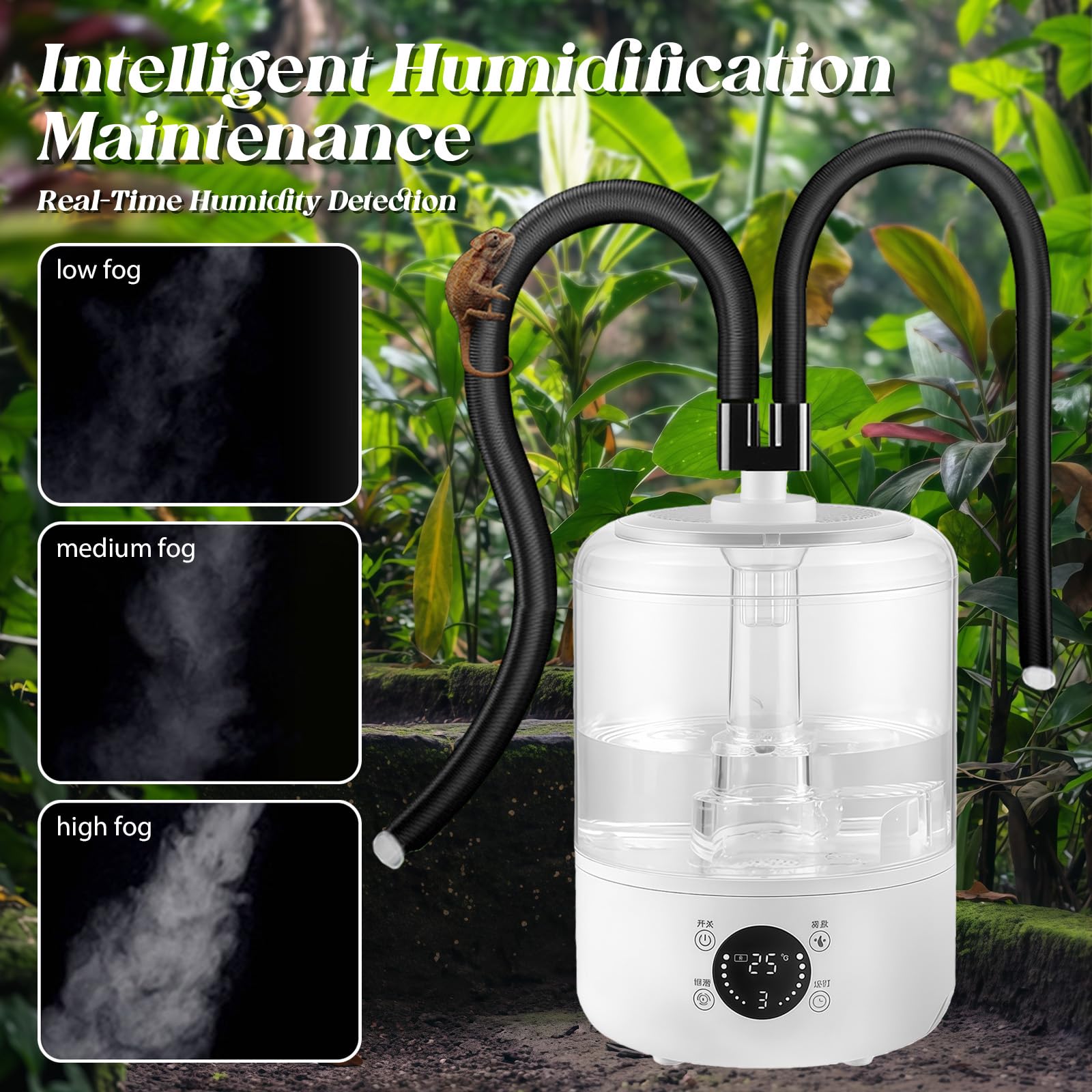 4L Reptilien Luftbefeuchter, Terrarium Nebelmaschine mit Fernbedienung, Leiser Ultraschall Fogger Nebelmaschine mit Doppeldüse, Vernebler Terrarium für Reptilien, Amphibien, Nasspflanzen