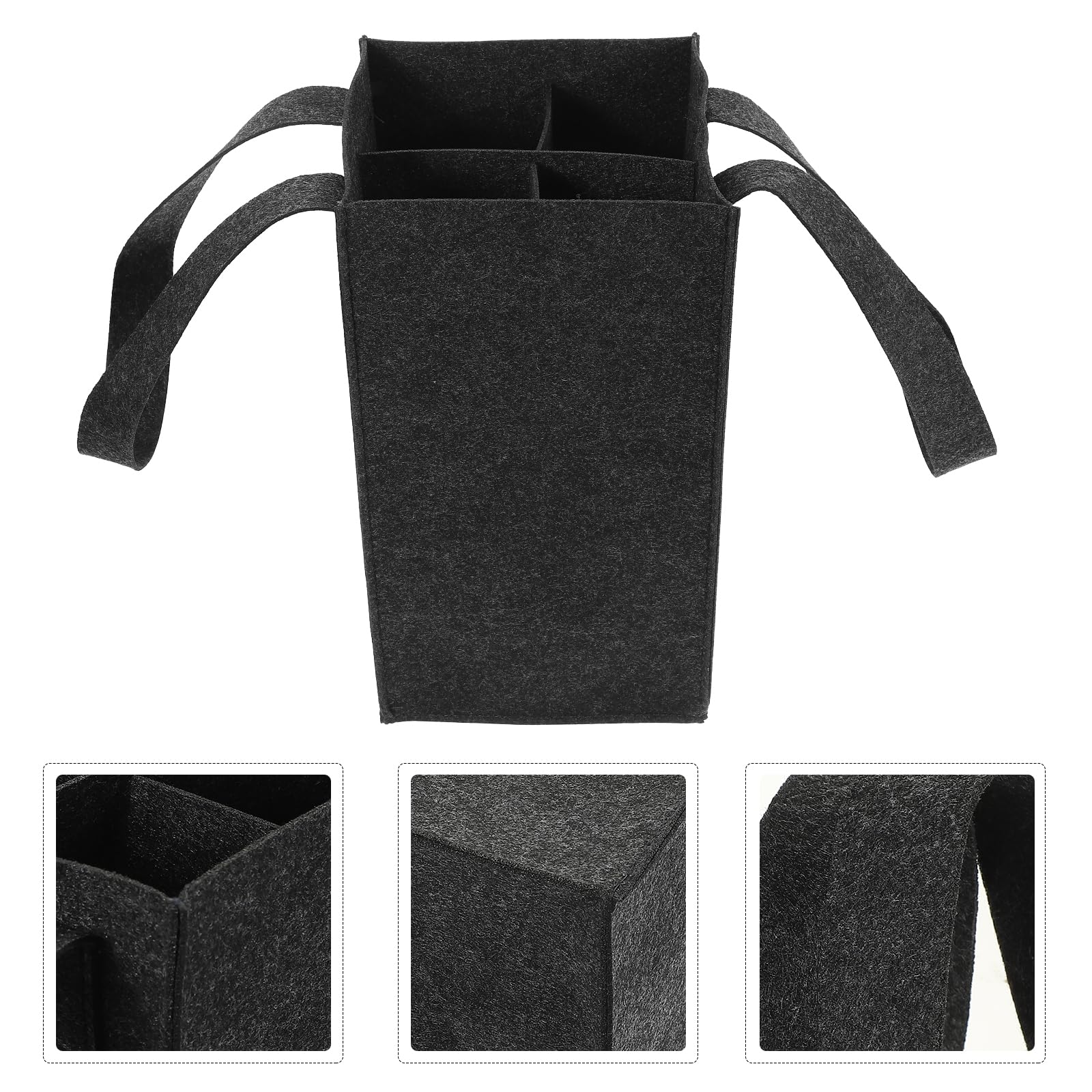 jojofuny Portable Felt Wine Bottle Bag, 4 Bottle Carrier, Insulated Storage Tote for Red Wine Black, 16x15x28cm - Image 2