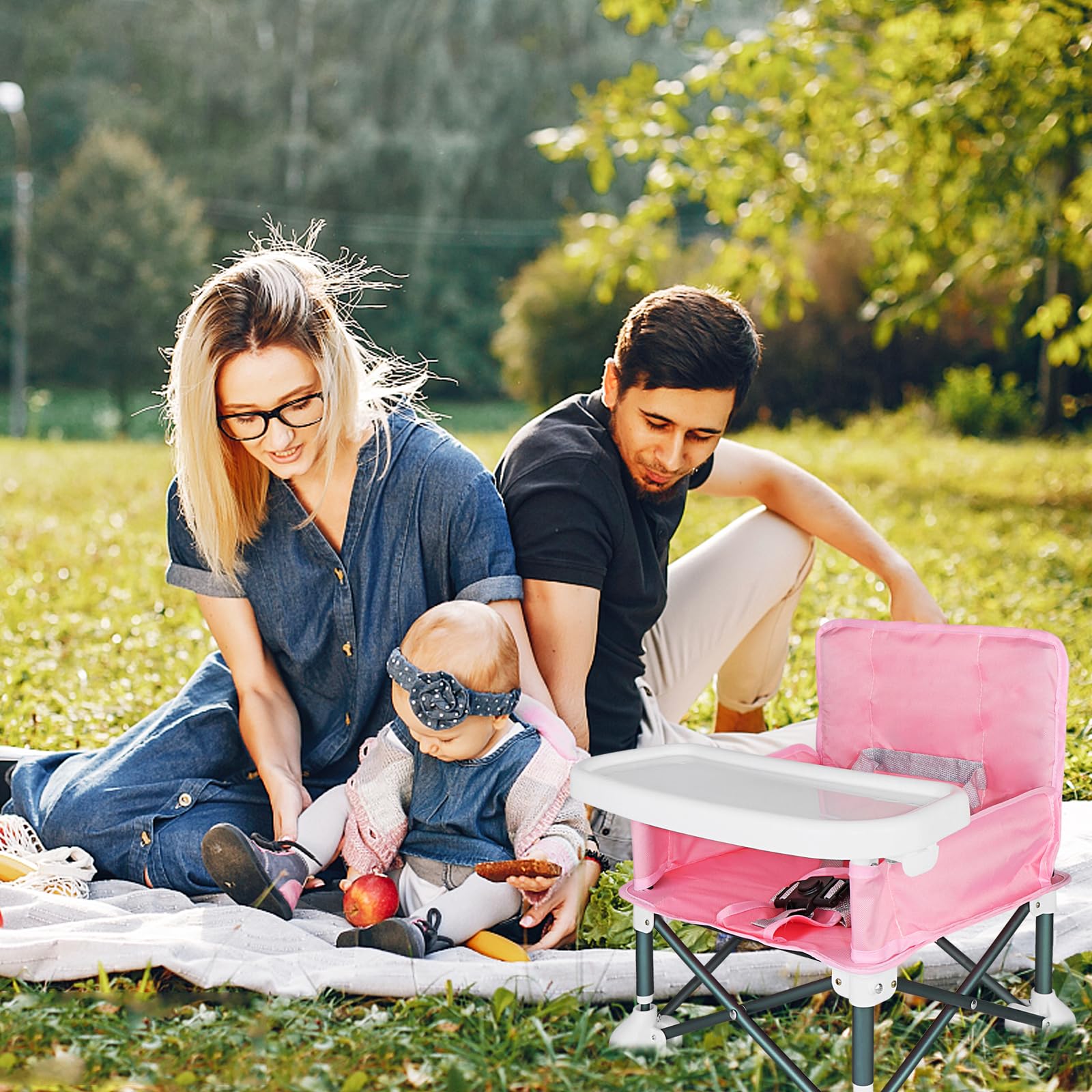 Chaise de camping pour bébé avec plateau, chaise haute portable avec sac de voyage, chaise de salle à manger, chaise haute de voyage pliable, chaise d'alimentation pour bébés et tout-petits
