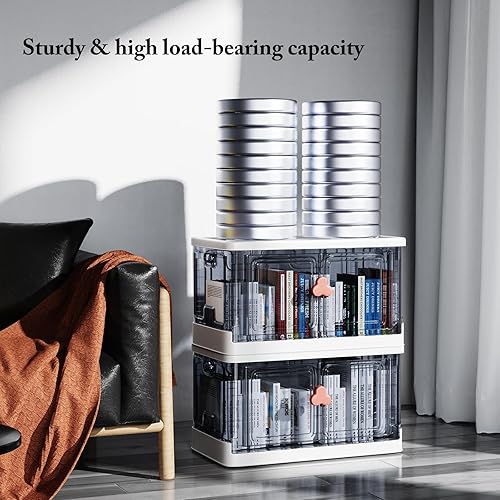 Miniatura 4 de Contenedores de almacenamiento de 23 galones con tapas, práctico acceso a la puerta delantera, ruedas, diseño transparente, plegable, apilable y