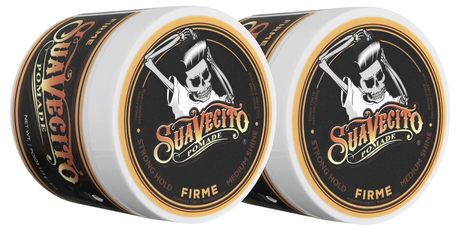 Suavecito Pomade Firme (Strong) Hold - Strong Hold Hair Pomade For Men - Medium Shine Water Based Flake Free Hair Gel - Easy To Wash Out - All Day Hold For All Hair Styles 4 Ounce (Pack of 2)