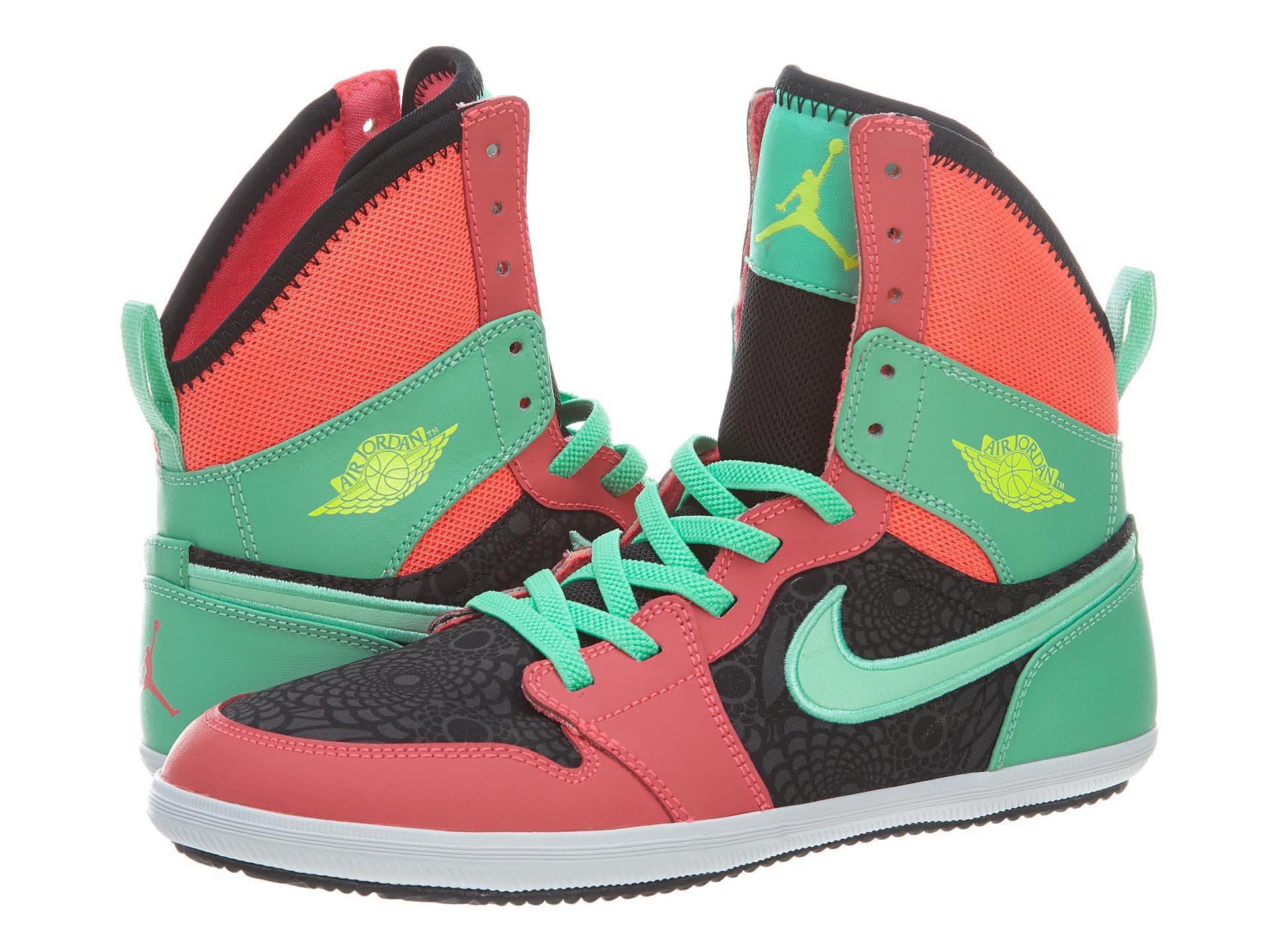 Nike Jordan 1 Skinny High (GS) Grade School Kids Shoes Color: Atomic Red/Black/Green Glow/Volt 602656-633