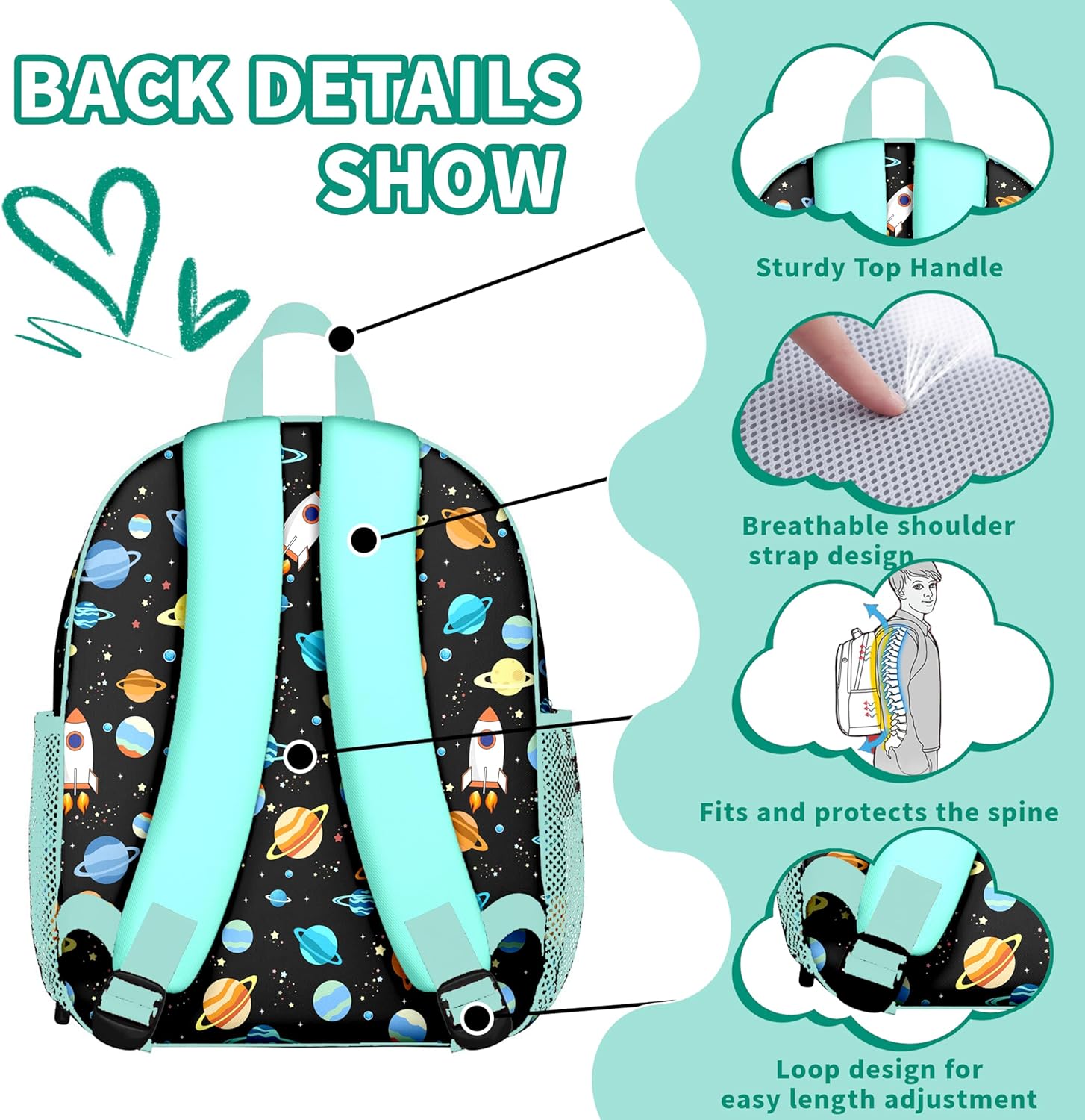 Cool Space Exploration Kids Backpack,Lightweight Toddler Bag for Boys Girls,Adjustable Straps Preschool Nursery Travel Bookbag
