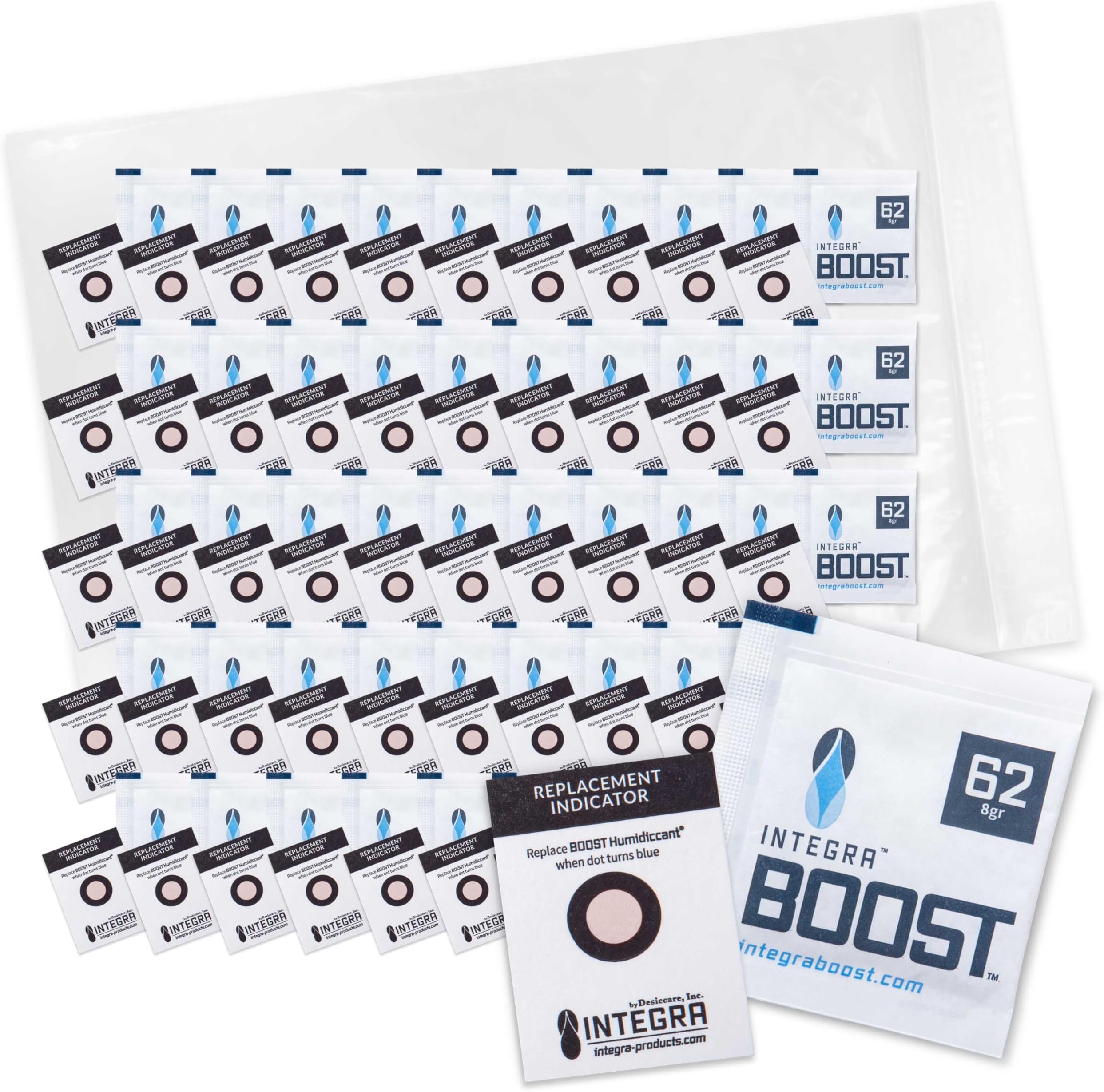 Integra Boost 2-Way Humidity Control Pack - Preserve Flavor & Control Humidity at 62% RH - Moisture Absorber for Herbs, Spices & More - 8 Gram (Pack of 50)