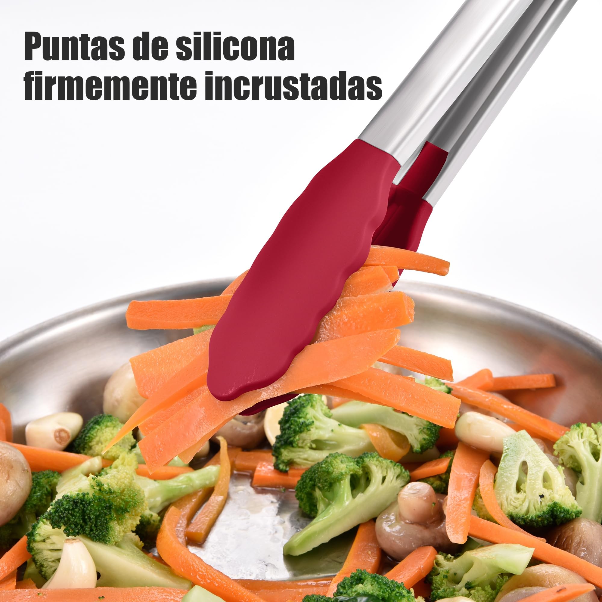 Doosu Pinza cocina silicona extralarga, calor hasta 315℃, 40cm, rojo | Pinzas punta goma alimentos calientes freidora air, barbacoa agarre antideslizante con bloqueo, utensilio asar, freír