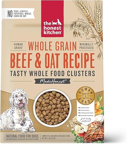The Honest Kitchen Whole Food Clusters Alimento de textura en seco integral para perros con carne de res y avena, bolsa de 1 libra