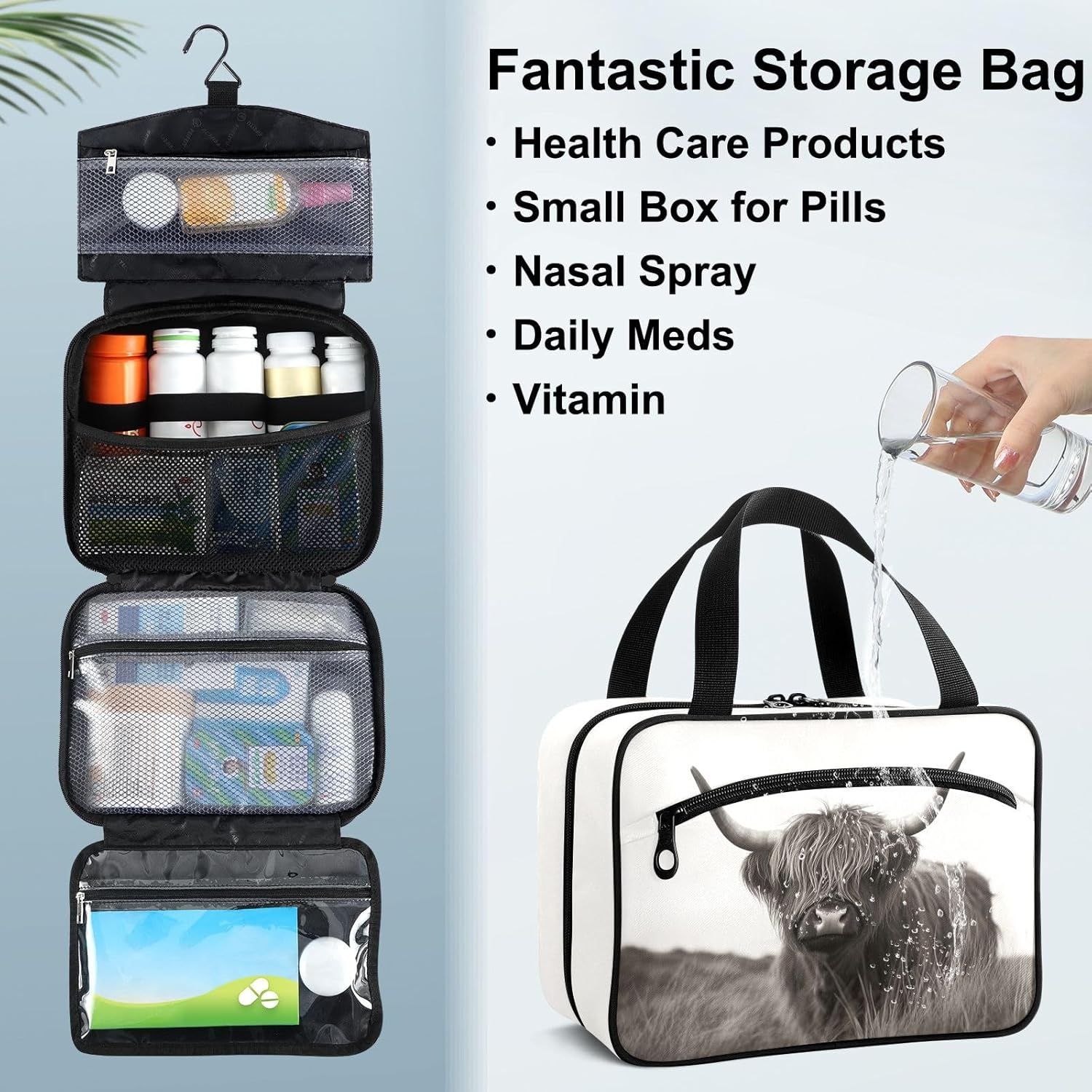 Fustylead Highland Cow Wild Animal Cows Large Medical Storage Bag with Zipper Empty First Aid Bag Trauma Kit for Traveling Hiking Camping Backpacking