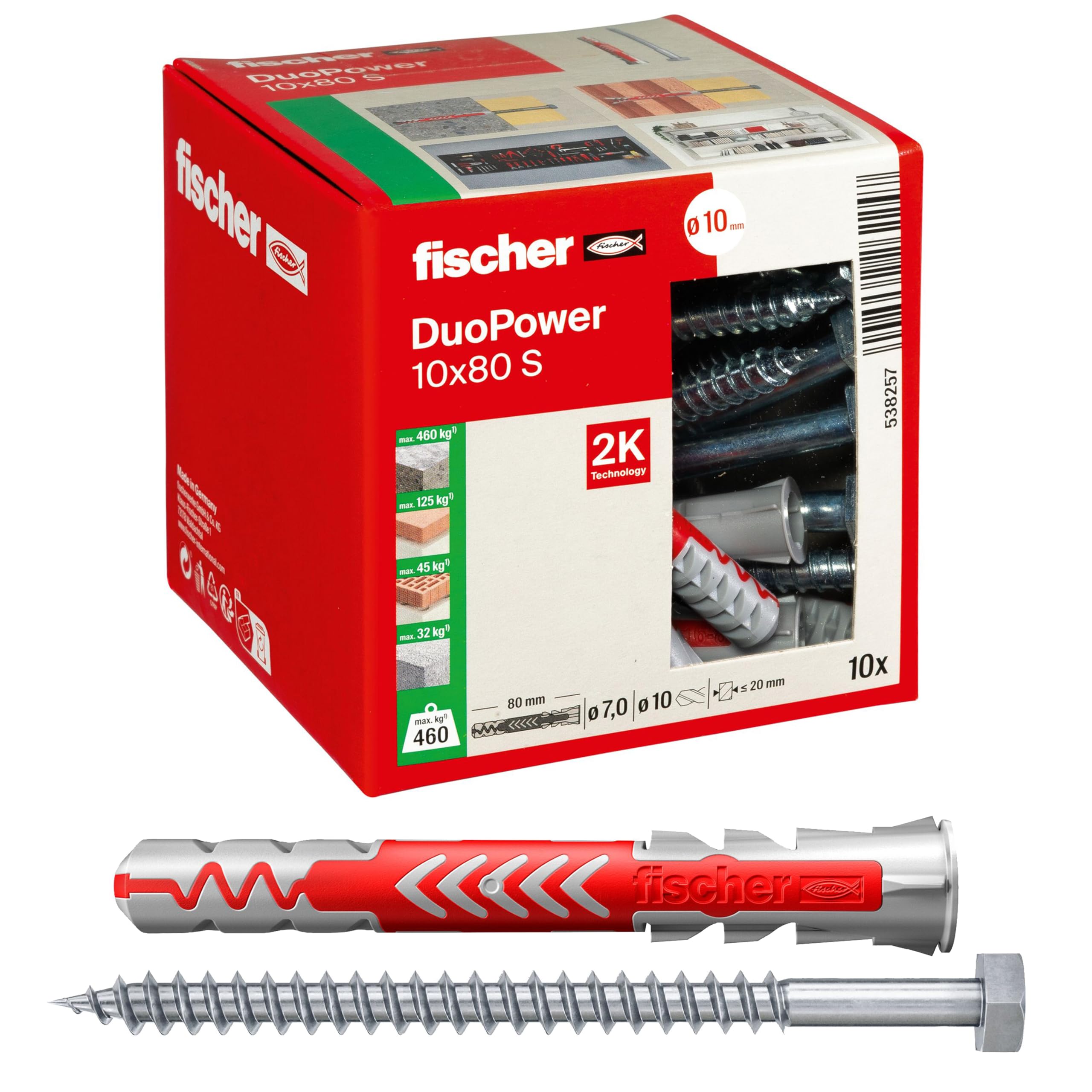 Fischer 10 Tasselli Lunghi Duopower con Vite 10x80 mm Universali per il
