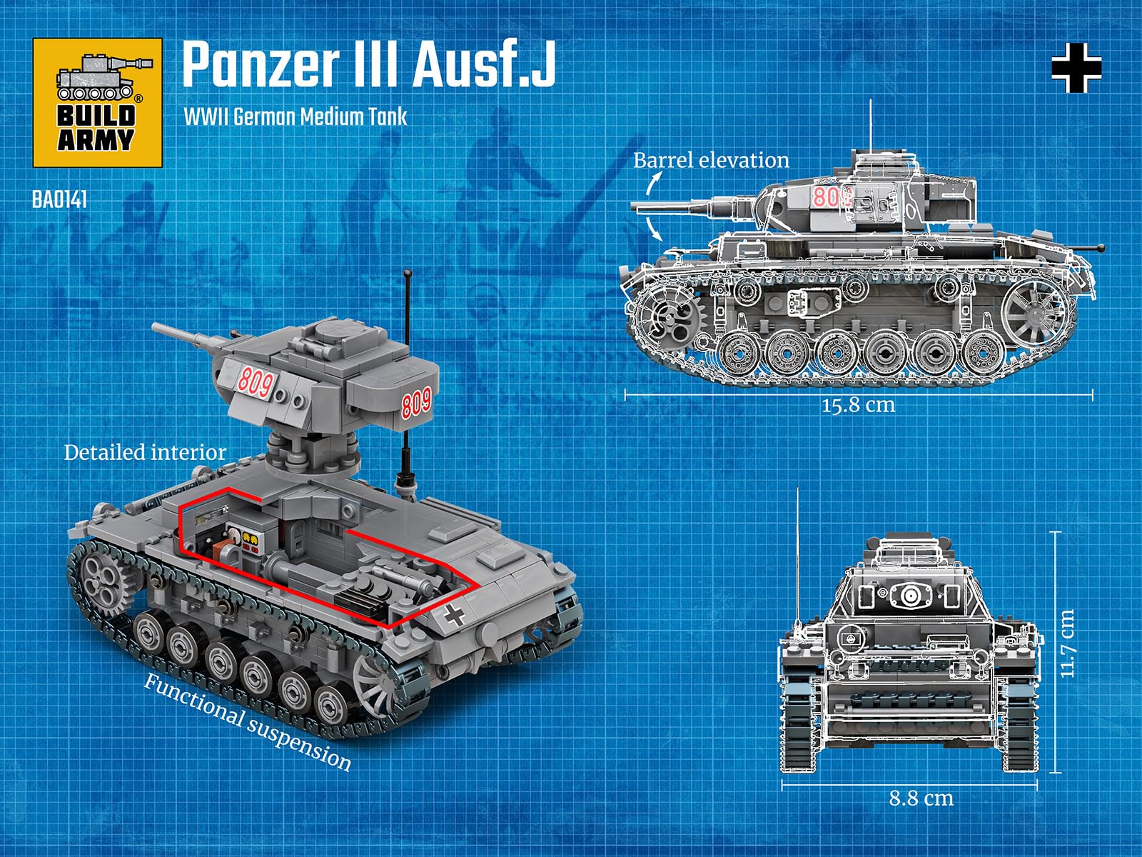 Panzer III Ausf.J zestaw klocków budowlanych