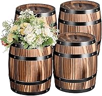 GlikCeil 4-Pack Rustic Wood Whiskey Barrel Vases - Vintage Flower Planters for Weddings, Home Decor, Parties (8x6.5 Inch)