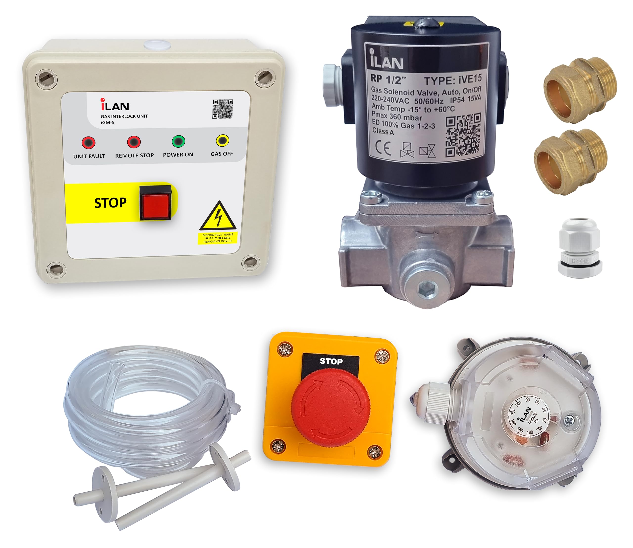 Ilan Gas Interlock System Kit, Complete Pack, Including Gas Solenoid Valve 1/2" (15Mm)