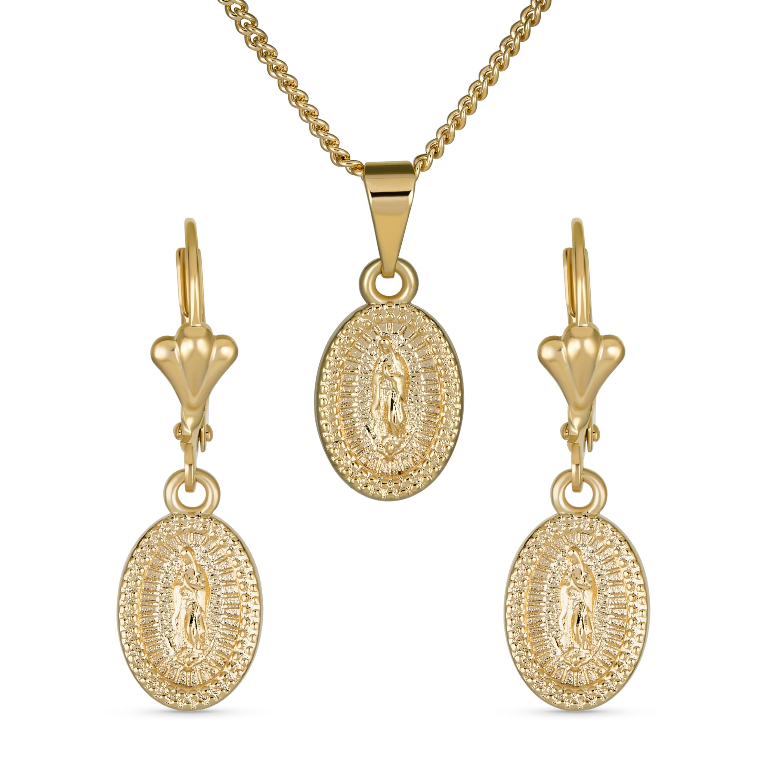 Collar Virgen María de Guadalupe conjunto joyería medalla religiosa chapada oro 8