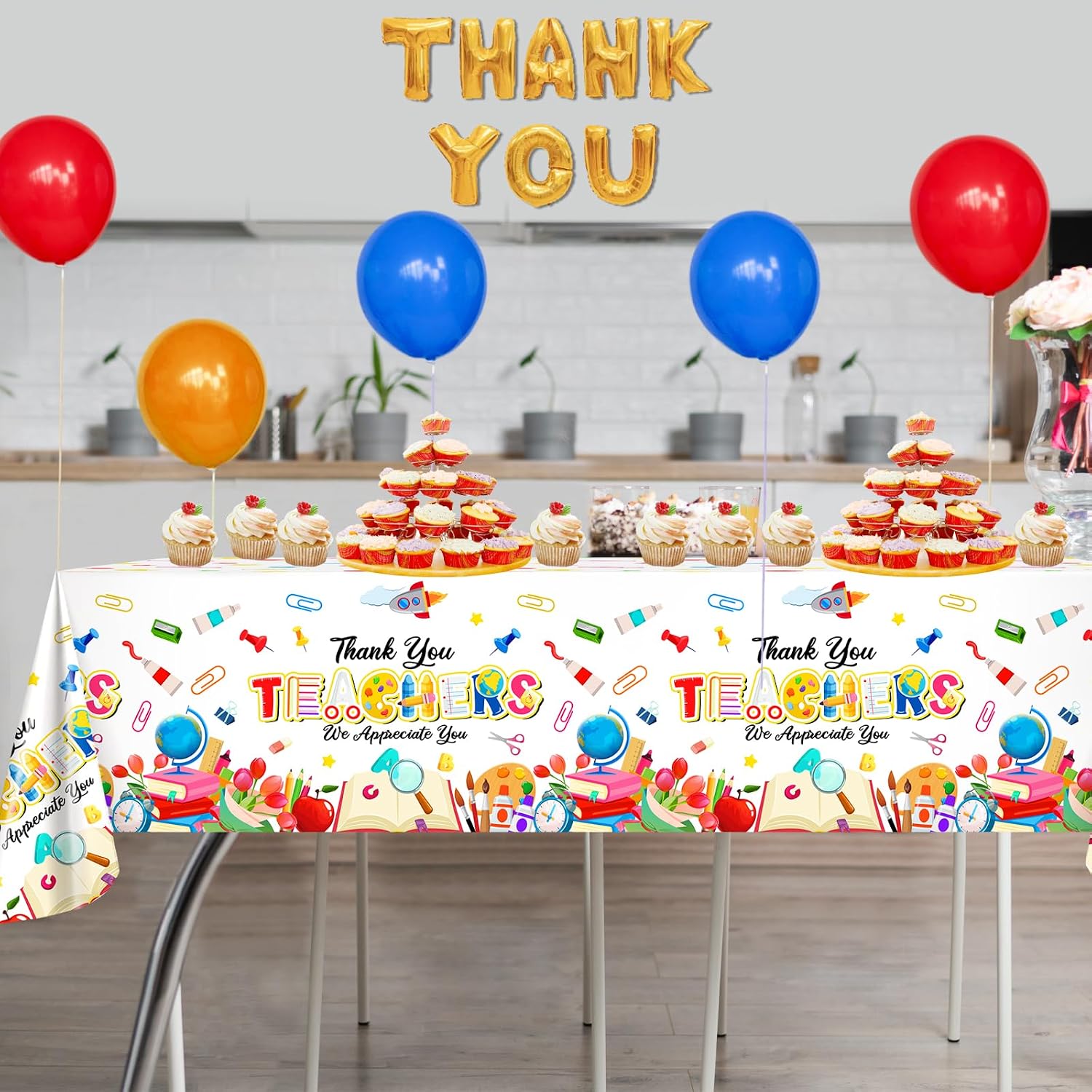 Avezano 3pcs Teacher Appreciation Tablecloth 108 x 54 inch Teacher Appreciation Decorations Thank You Teachers Plastic Table Covers Disposable