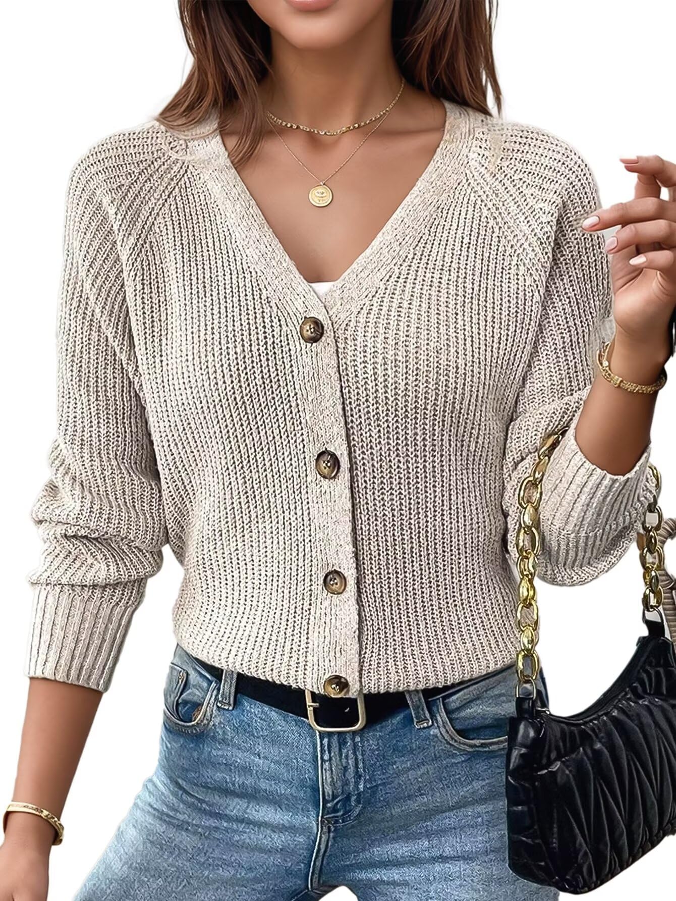 Flamingals Knit Cardigans for Women Open Front Cardigan Long Sleeve V Neck Button Casual Cardigan Sweaters Fall 2025