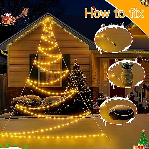 Miniatura 4 de Ollny Luces animadas para árbol de Navidad, 166 LED, IP67, impermeables, luces de Navidad para exteriores, con 3 temporizadores y 8 modos de