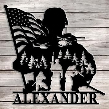 Personalized Army Soldiers Silhouette Name Metal Sign | US Army Gift | Military Metal Wall Decor 8-24 Inches
