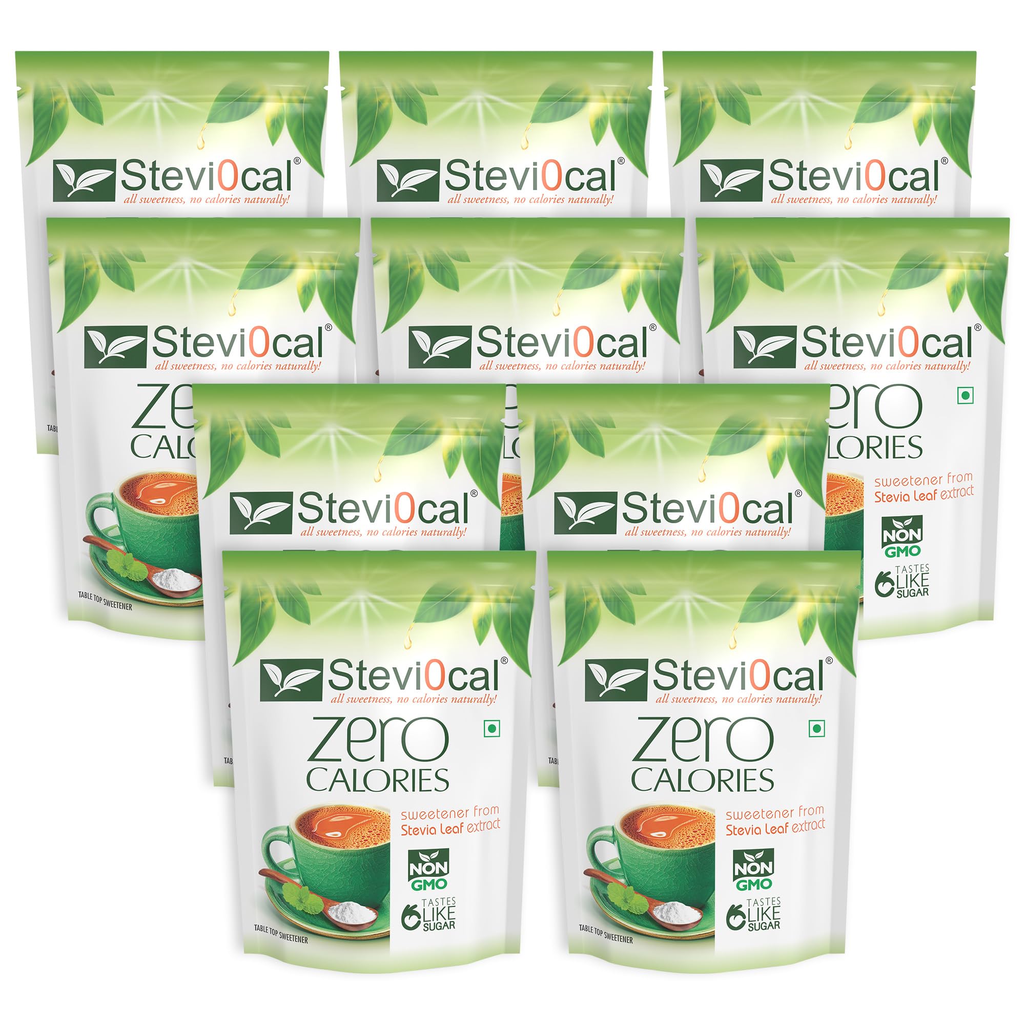 Stevi0cal Stevia Sweetener Powder | 100% Sugar Free Natural | Zero Calorie for Weight Management, Diet, Diabetic Friendly | 350 gm Jar - Pack of Ten (10 x 350 gm)