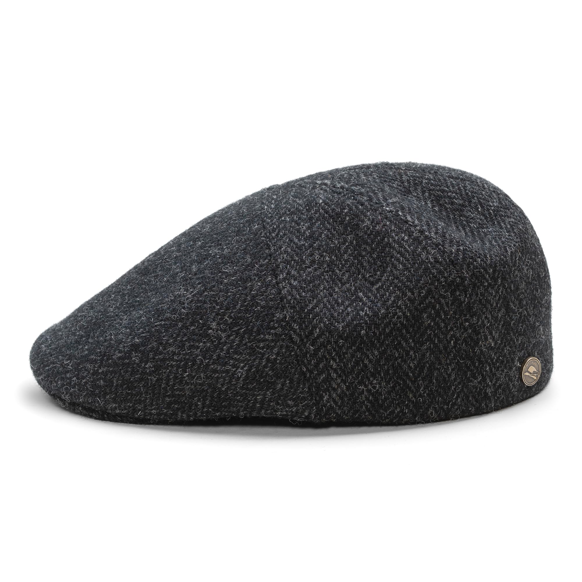 Sterkowski Ivy Five | Harris Tweed Flat Cap for Men and Women | Newsboy Driving Gatsby Ivy Irish Scally Cabbie Peaky Scully Paperboy Winter 5 Panel Cabby Newspaper Cab Driver Black/Anthracite 60 cm