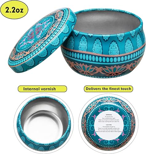 Miniatura 6 de Domivirgo Latas para velas con tapa, recipiente redondo de 2.2 onzas, latas de hojalata de 24 diseños con mechas, soportes para mechas, calcomanías