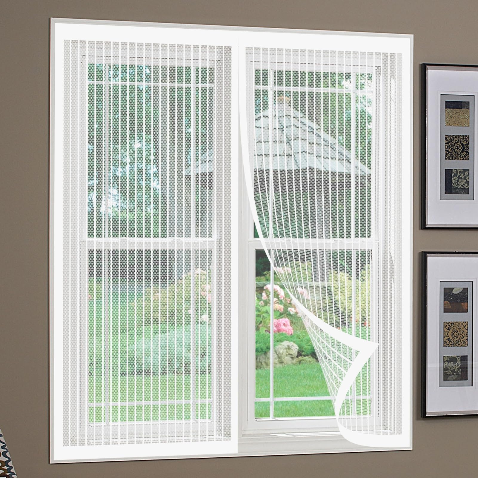 Fly Screens for Windows 186 x 145 cm No Drilling Required Fly Net for Windows Magnetic Durable & Easy to Maintain Fitted to Multiple, White