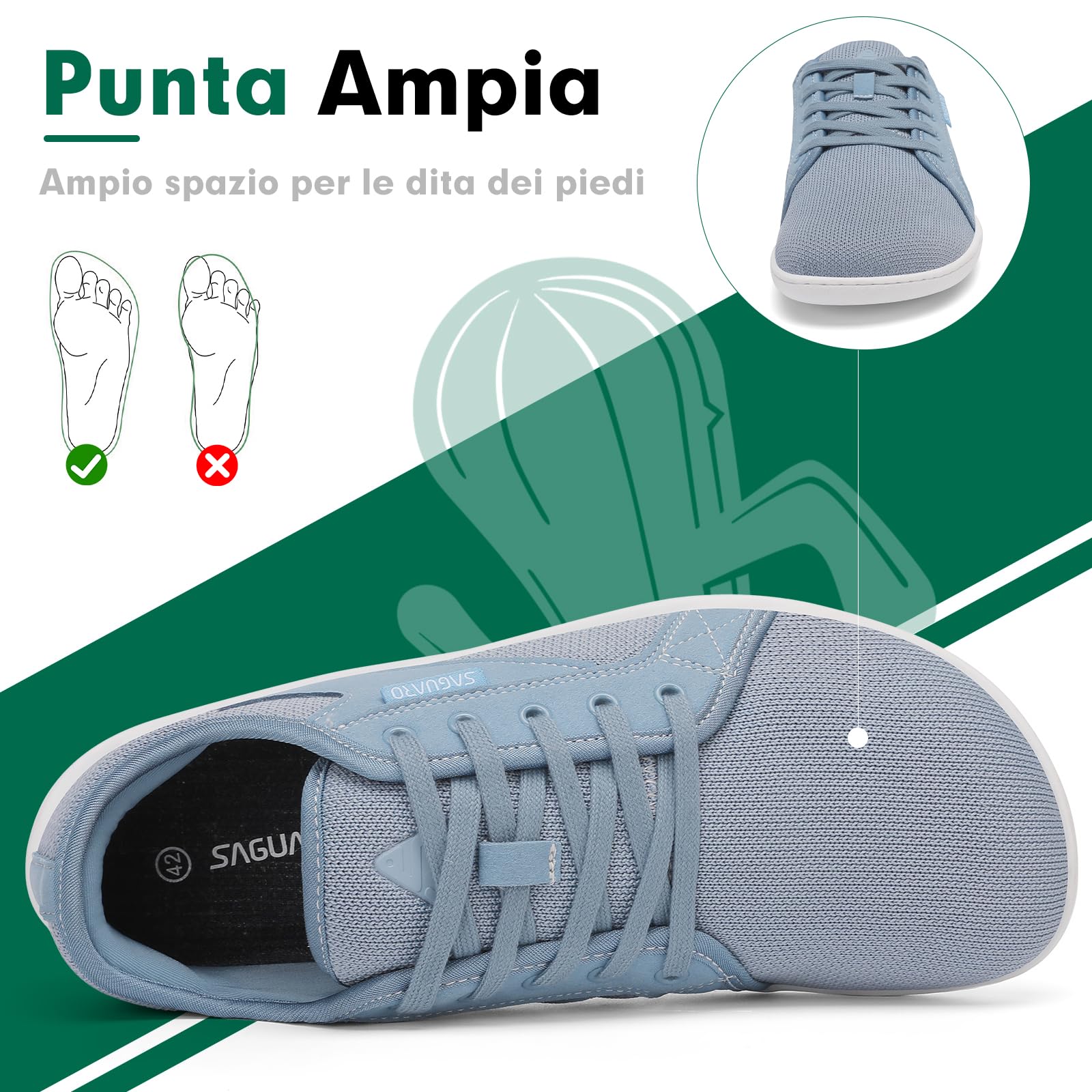 SAGUARO Unisex Knit Scarpe Barefoot con Suola Zero Drop, Luck Ⅰ, Taglie 36-48