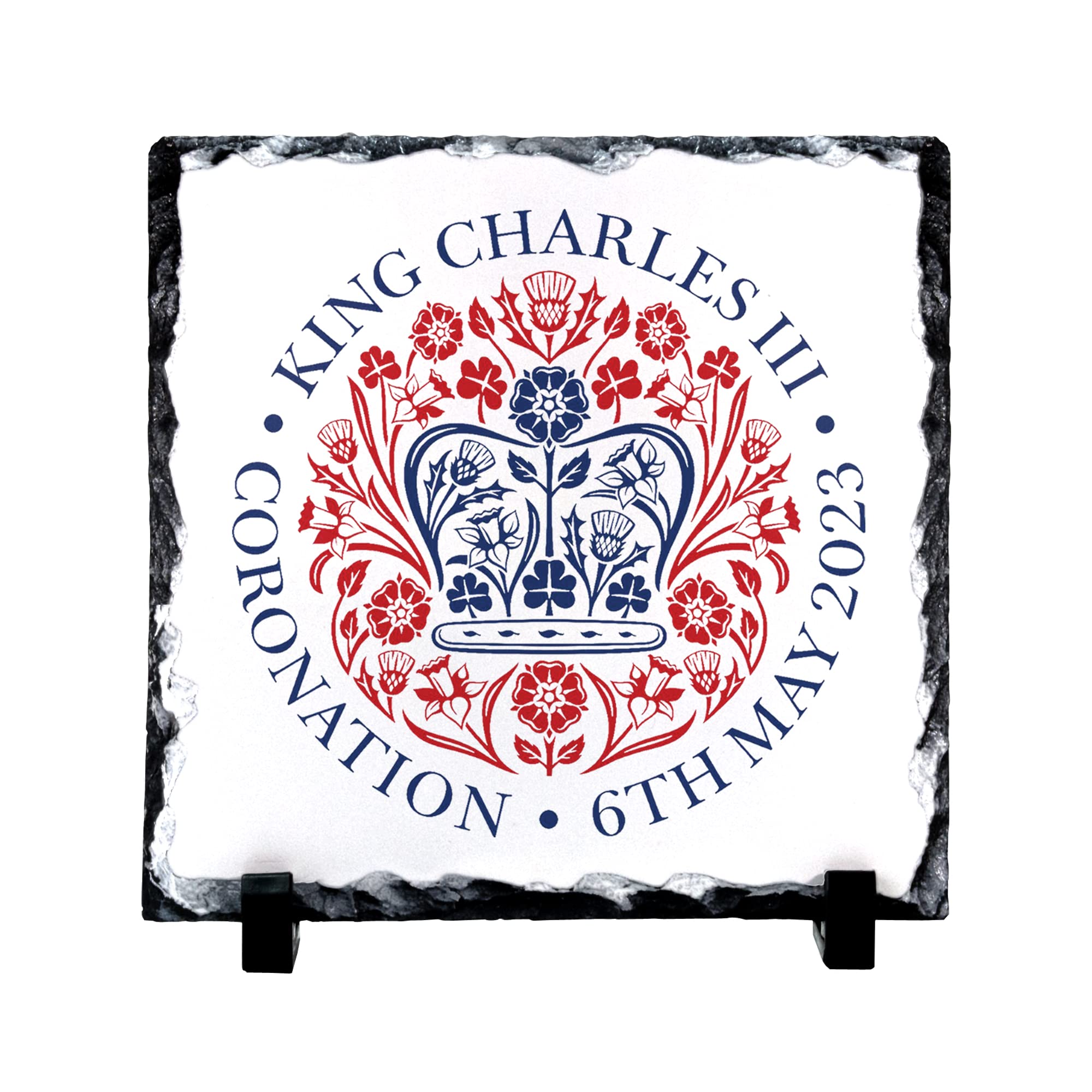 Kings Coronation Rock Slate 15x15cm 2023 Official Emblem King Charles III Commemorative Souvenir Gift His Majesty The King Royal Memorabilia Gifts Coronation Memorabilia
