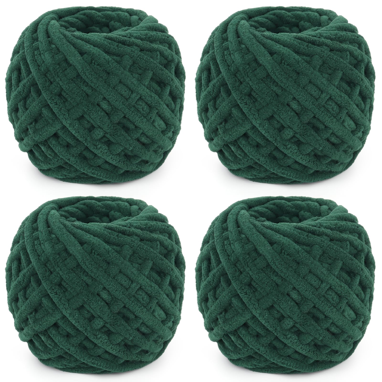 Reessy Chunky Yarn, 400g(4×100g) Chunky Wool for Knitting, Soft Fluffy Velvet Thick Yarn Set, Plush Yarns for Crochet Blankets Sweaters Shoes Hats Scarves and Amigurumi(Dark Green)