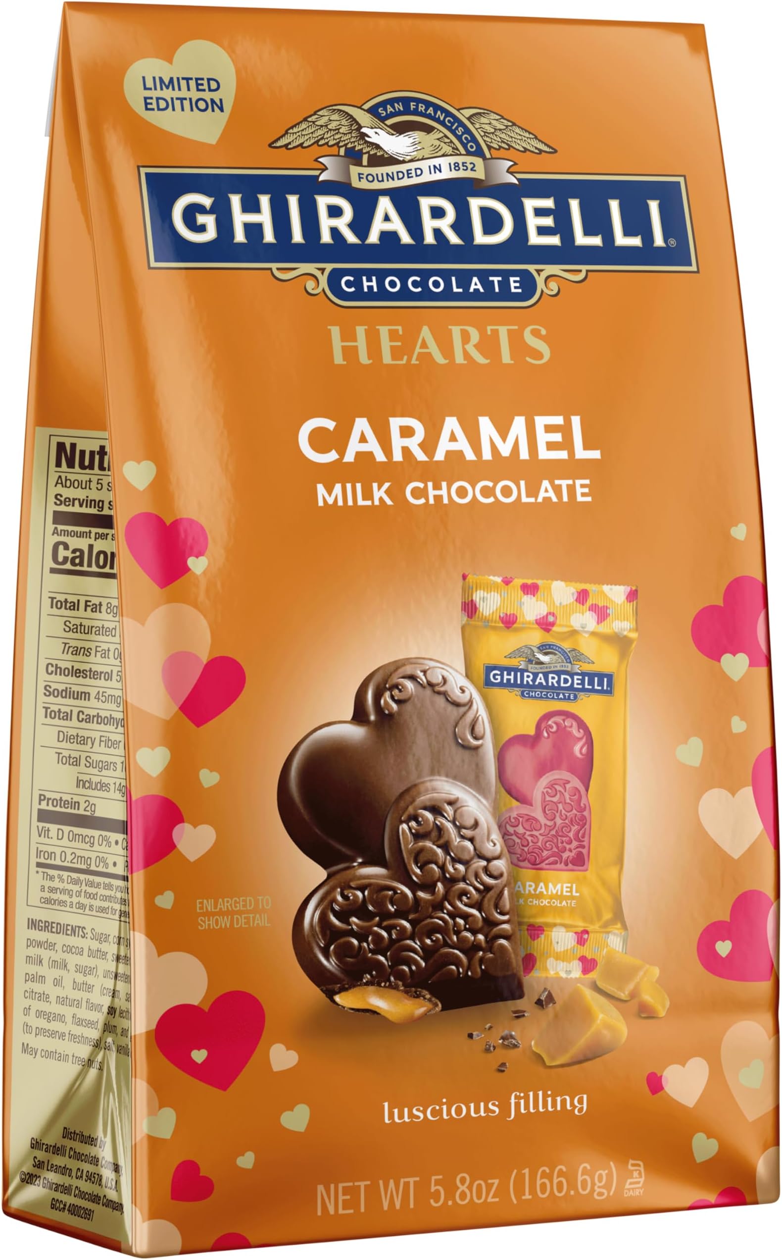 Chocolate Company Milk Chocolate Caramel Duet Hearts, Heart Shaped Chocolates for Valentines, 6 Oz Bag