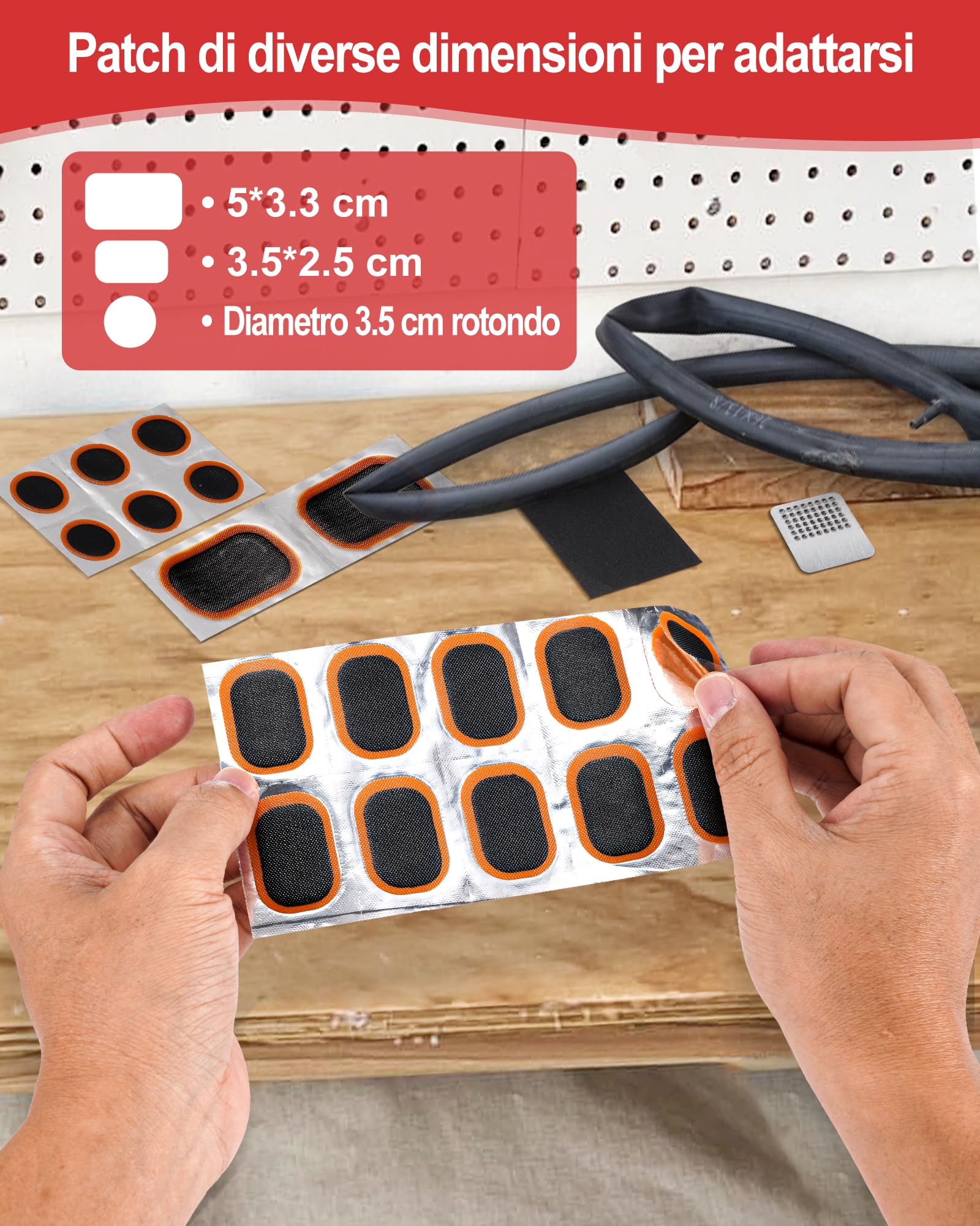 Kit Riparazione Pneumatici Bici, Alte Prestazioni Toppe Camera d'Aria Bici, Kit Riparazione Bici Include 20 Pezzi di Toppe per Pneumatici per Biciclette, Adatti per Mountain Bike