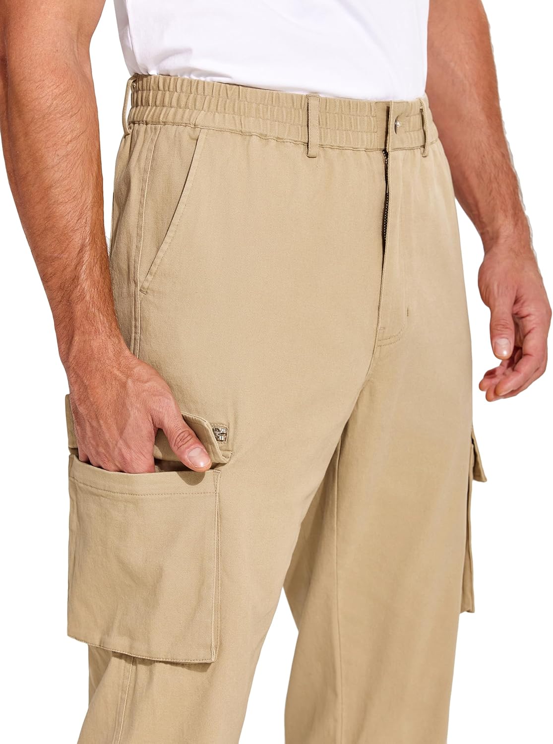 COOFANDY Men's Cotton Cargo Pants Relaxed Fit Elastic Waist Casual Pants Stretch Work Cargo Pant with Pockets - Image 6