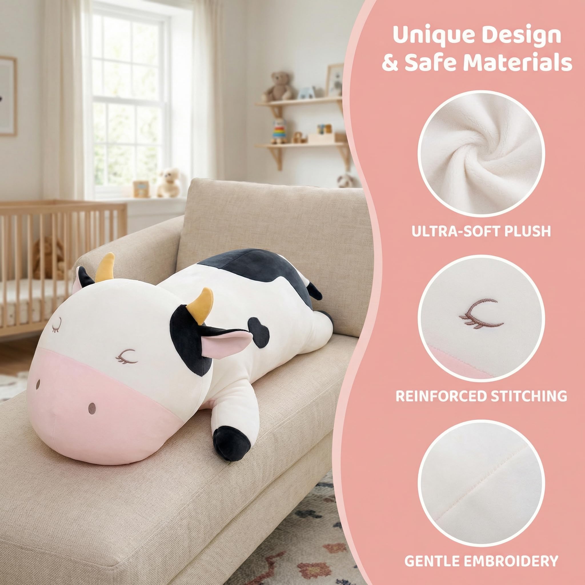 GAGAKU - Peluche di mucca da latte pesante, peluche di mucca da latte pesante per l'ansia, dolce peluche cuscino giocattolo regalo per bambini e adulti 66 cm