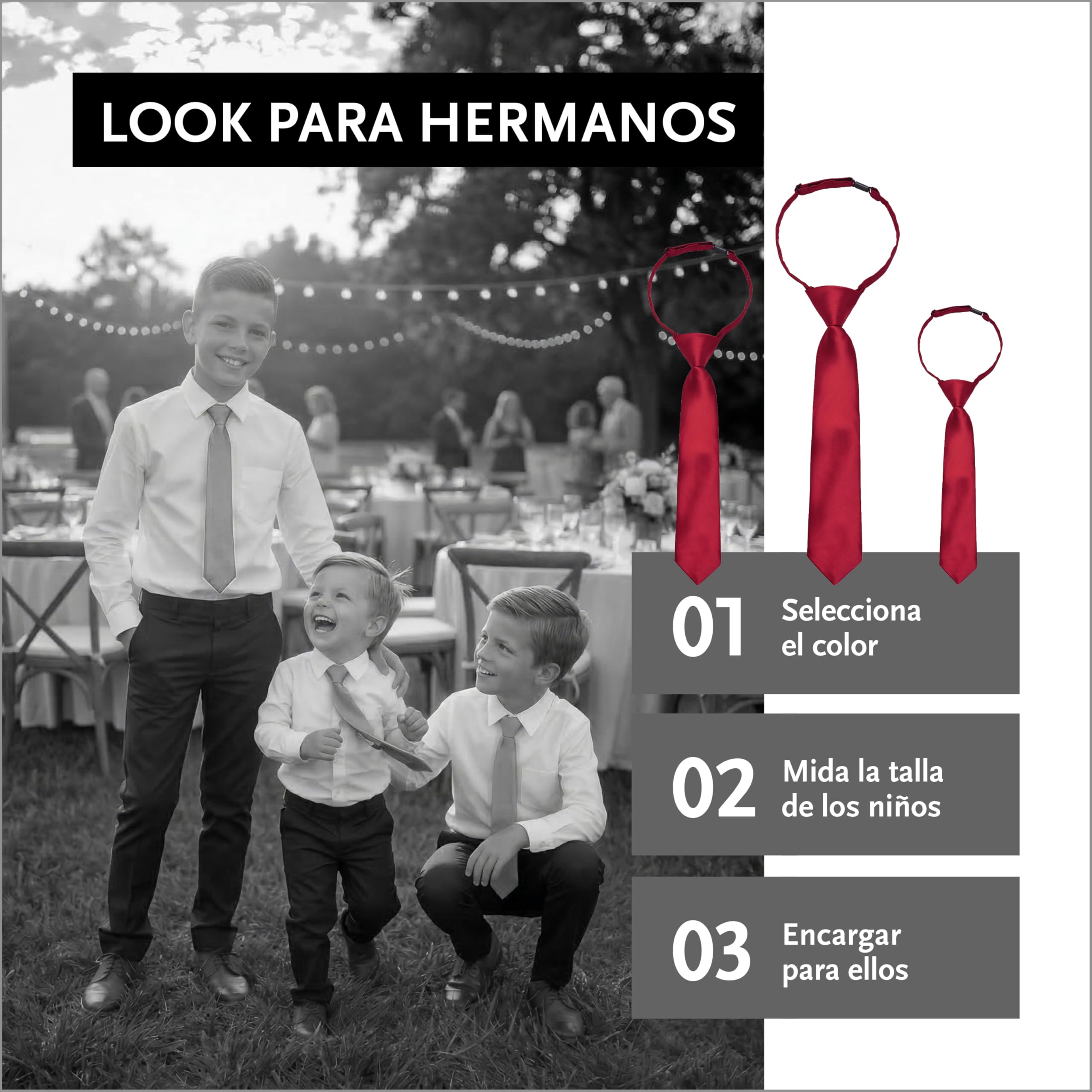 DonDon Corbata niño preatada y ajustable con clip 3 longitudes