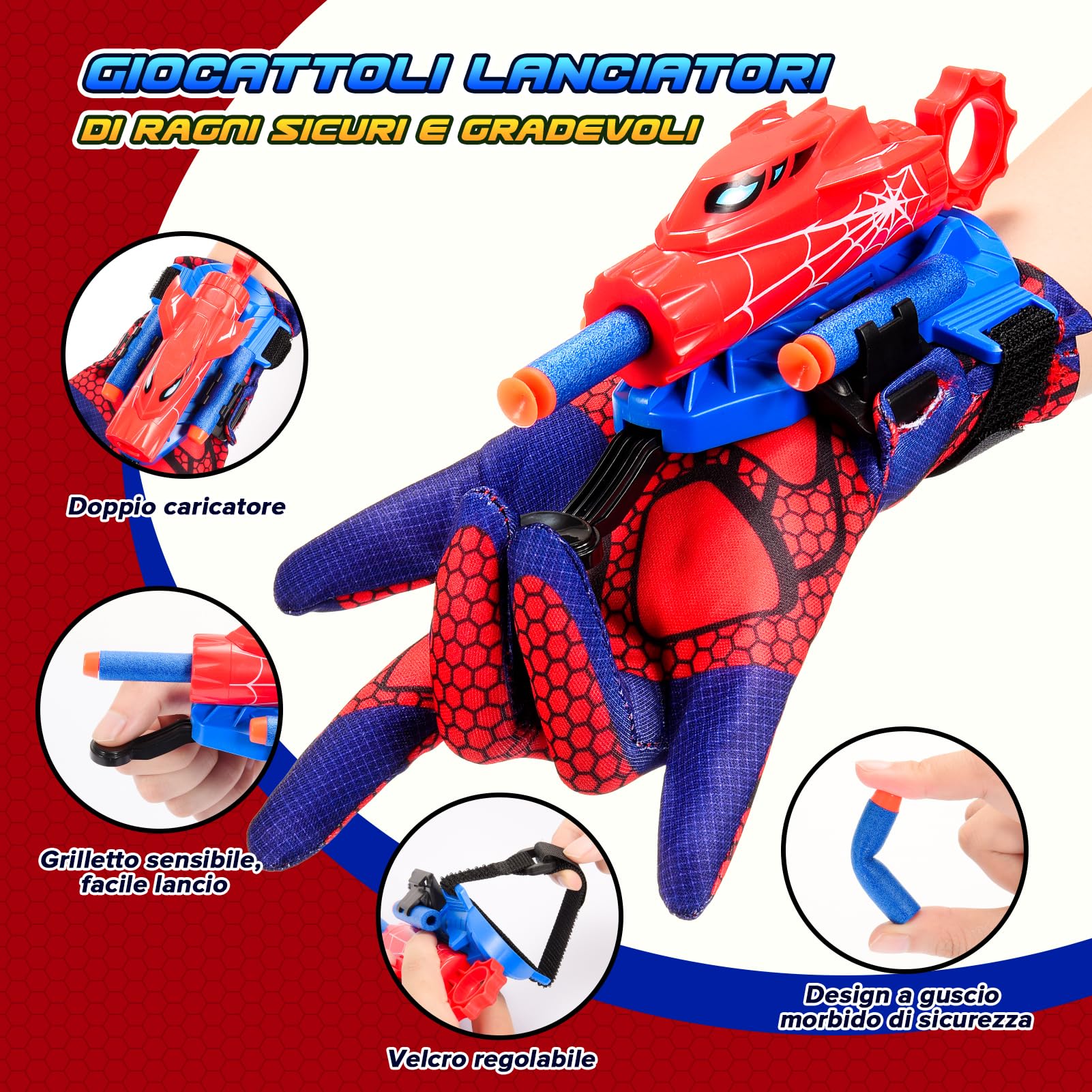 Braxel Spara Ragnatele Spid-er Giocattolo, Giochi Bambini 3 4 5 6 Anni Regalo Bambino 3-8 Anni Maschio Giochi Bambino 3-7 Anni Set di 2 Guanti Spid-er Bambino Giochi da Esterno per Bambini