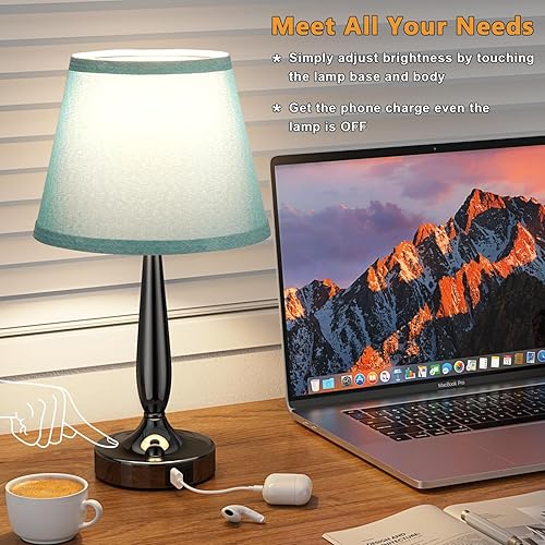 Miniatura 7 de Lámpara de noche táctil para dormitorio con puerto USB C, pequeña lámpara de mesa táctil con 2 puertos de carga USB, lámpara de mesita de noche