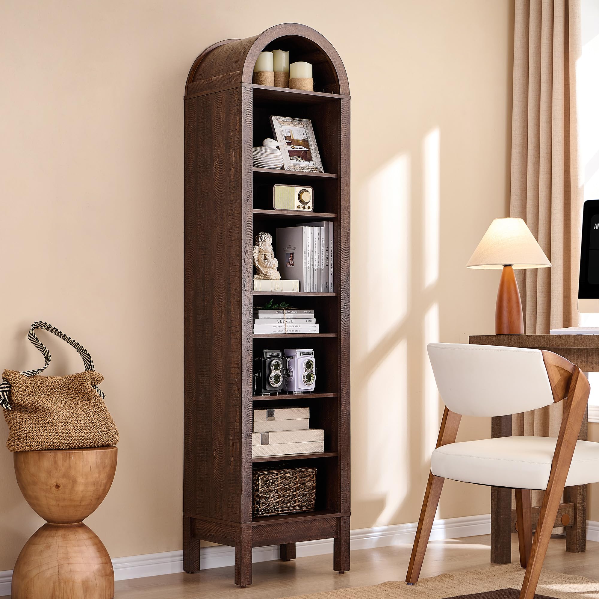 IFGET 71" Tall Arched Bookshelf, 8 Tiers Arch Bookcase (Brown)
