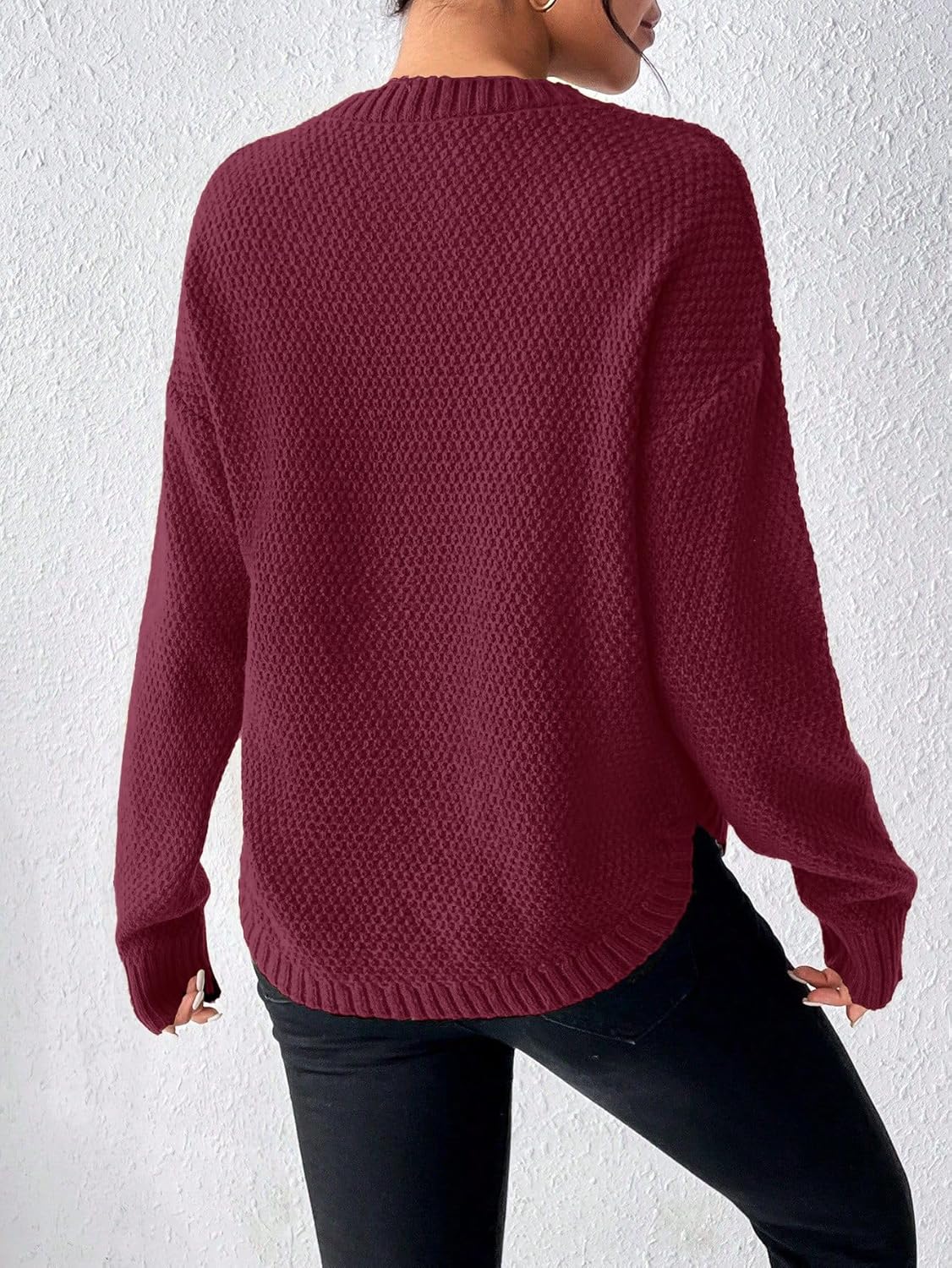 Women's 2025 Fall Winter Sweaters Casual Long Sleeve Crewneck Drop Shoulder Pullover - Image 5