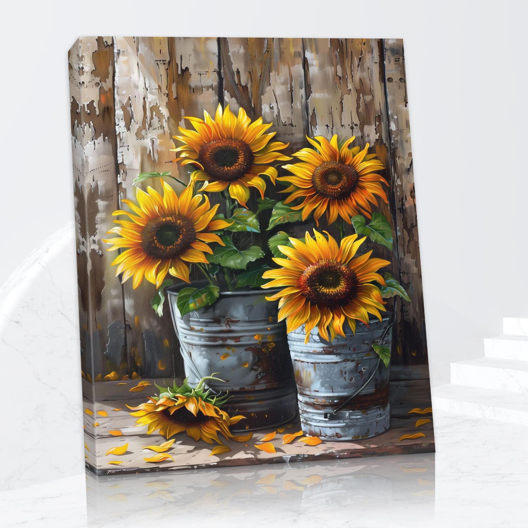 Lienzo De Flores De Granja Para Pared, Pintura De Textura, Decoración De Pared De Margaritas De Madera, Impresión Rústica De Girasol, Margarita Amarilla, Póster De País Para Pared, Lienzo De Flores