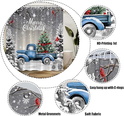 Miniatura 7 de GCTNBJL Cortina de ducha de invierno de Navidad, camión rojo y azul, árbol de Navidad, bosque gris, naturaleza, rústico, feliz Navidad, 70 x 70
