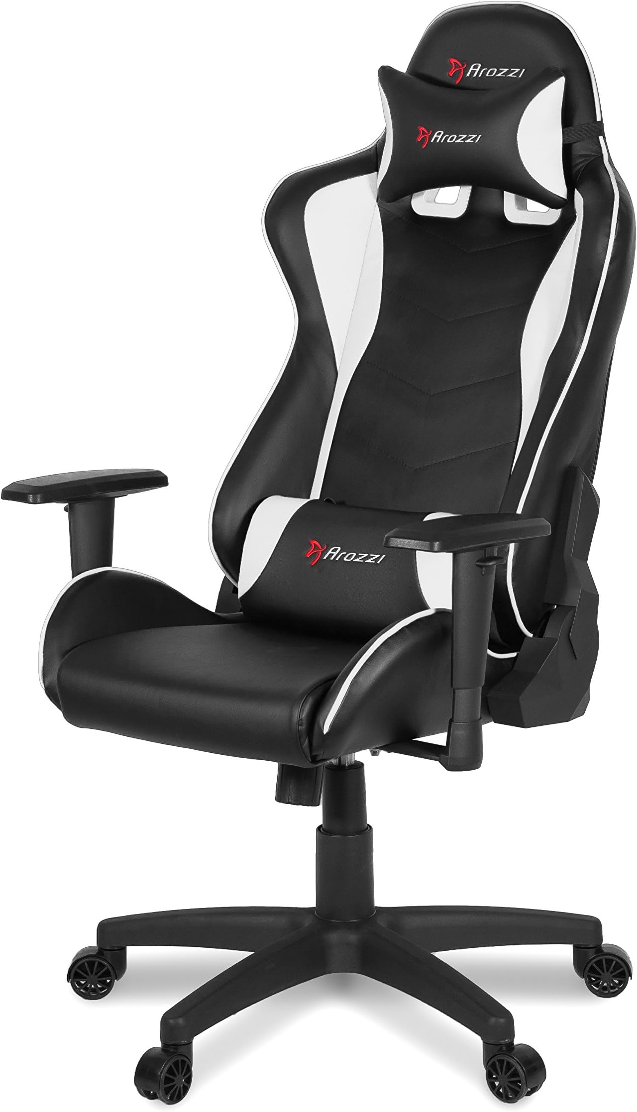 Arozzi - Forte PU Leather Ergonomic Computer Gaming/Office Chair with Recliner, Swivel, Tilt, Rocker, Adjustable Height and Adjustable Lumbar and Neck Support Pillows - Black - White Accents