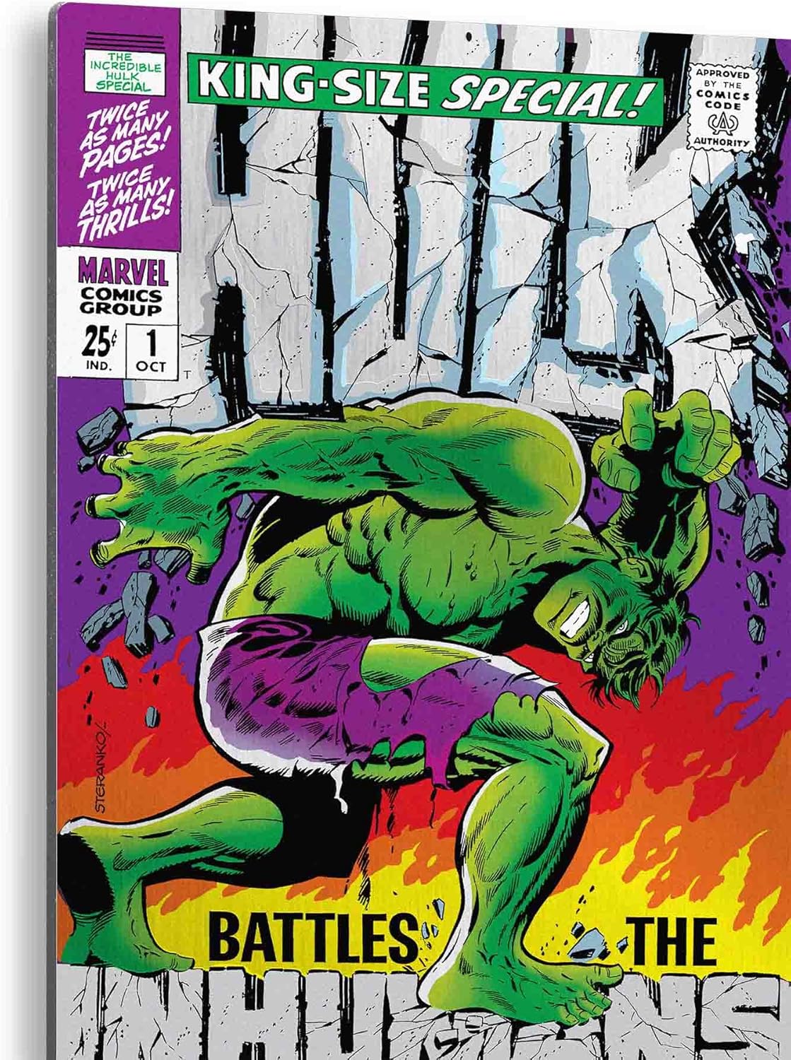 Open Road Brands Marvel Hulk Comic Book Cover Silver Metal Wall Art - Fun Incredible Hulk Wall Decor for Man Cave or Movie Room