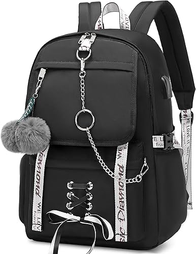 Miniatura 3 de Spotted Tiger Mochila escolar para niñas, mochila con lonchera, mochilas para adolescentes y niñas, mochila escolar, Negro -, Grande, Estética