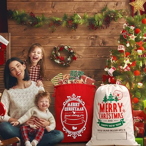 Miniatura 3 de AOUTACC 6 bolsas de regalo de Navidad con cordón de Papá Noel, 27.5 x 19.7 pulgadas, reutilizables, extra grandes, con cordón, bolsas de regalo de