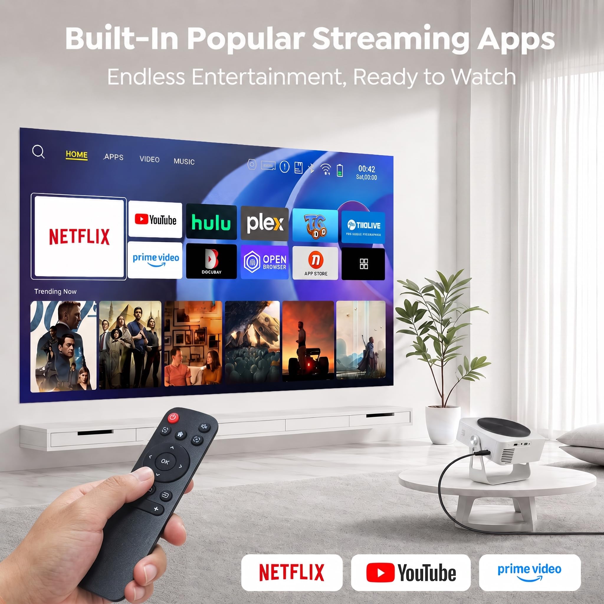 Kayoote Proiettore Smart 1080P Nativo Full HD con Luminosità 360 ANSI, Android 12, Supporto 4K, Correzione Trapezoidale Automatica, WiFi 5G, BT 5.0, AirPlay/Miracast, Schermo 50-200", HDMI/USB