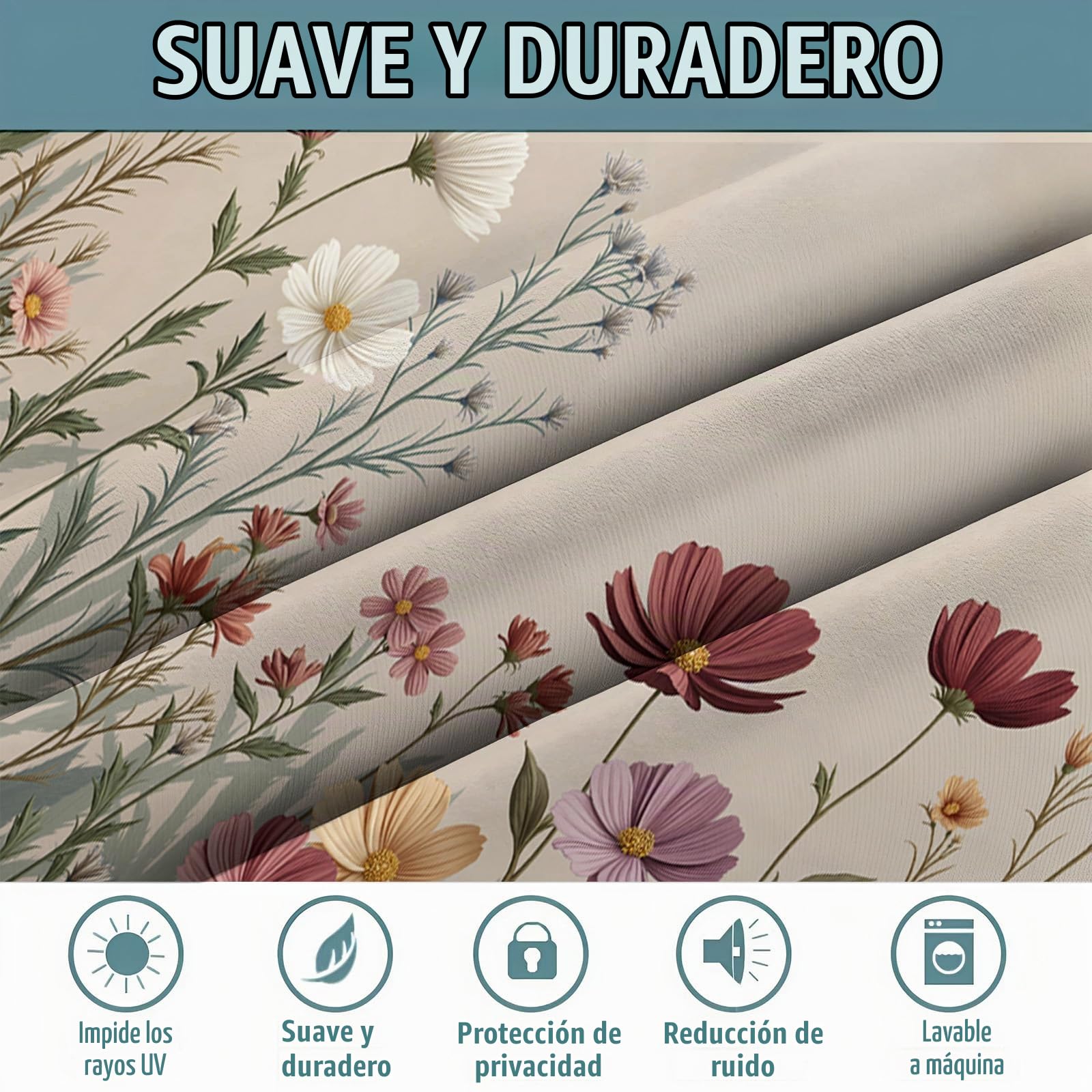 Cortinas Estampadas con Flores Silvestres Ilustración Dibujada A Mano de Salon Modernas 2 Piezas 140x245cm Cortinas Opacas para Dormitorio Habitacion con Ojales