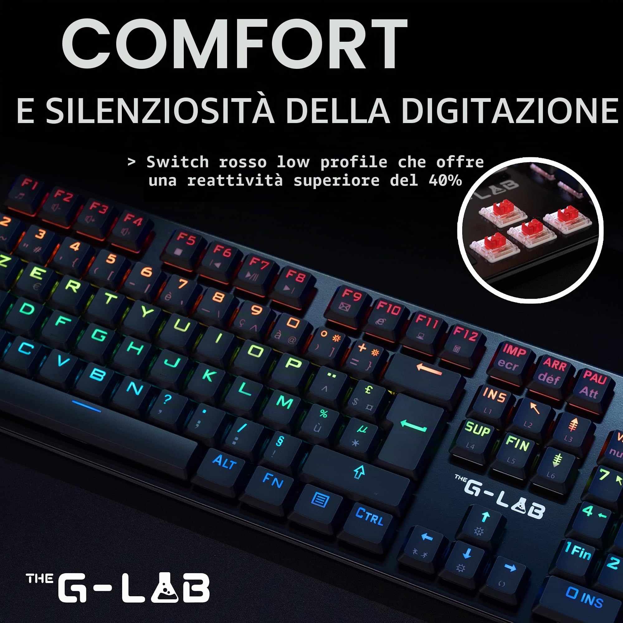 The G-Lab Keyz Platinium Tastiera Meccanica Gamer AZERTY FR Red Switch Low Profile - Retroilluminazione RGB 100% Personalizzabile, Anti-Ghosting Total - PC/PS4/PS5/Xbox - Nuovo 2022, Nero