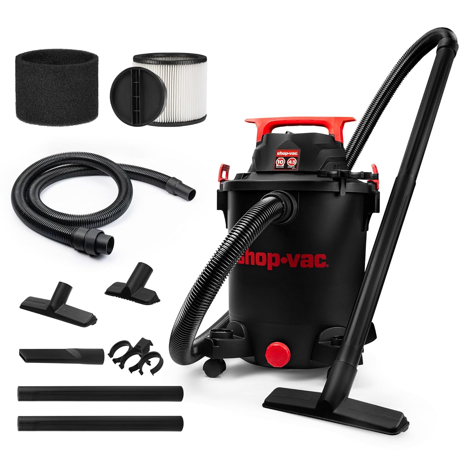 Shop-Vac 5430115 Wet/Dry Vacuum, 10 Gallon, 4.5 Peak HP, 1-7/8 Inch Diameter x 7 Foot Hose, 15 Foot Cord, Ideal for Jobsite, Garage, Workshop & Home