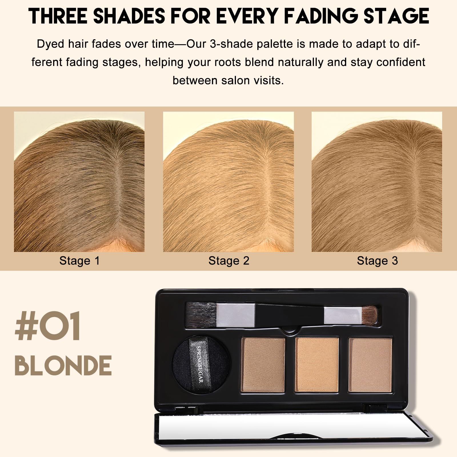 Root Touch Up Hair Color, 3 Color Blendable Hairline Powder for Gray Coverage Root Cover Up & Thinning Edges - Image 3